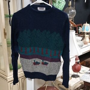 Vtg. SKYR Navy and Forest Green Ducks Crewneck Sweater